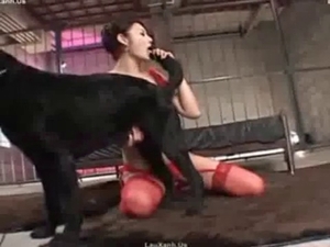 Japanese slut in red wants to fuck a dog