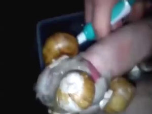Guy fucks slimy snails with his meaty penis